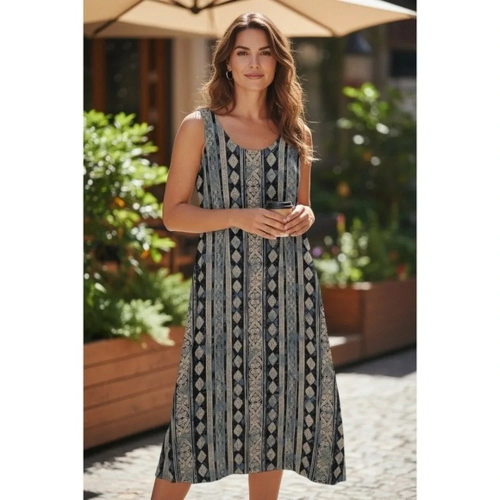 Marks & Spencer Vintage Maxi Dress Blue Paisley Boho Effortless Sleeveless M - Picture 12 of 16